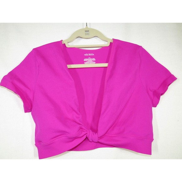 Wild Fable Women's Fuchsia Ribbed Deep V Neck Cropped Fitted Top Size XXL - Picture 4 of 9